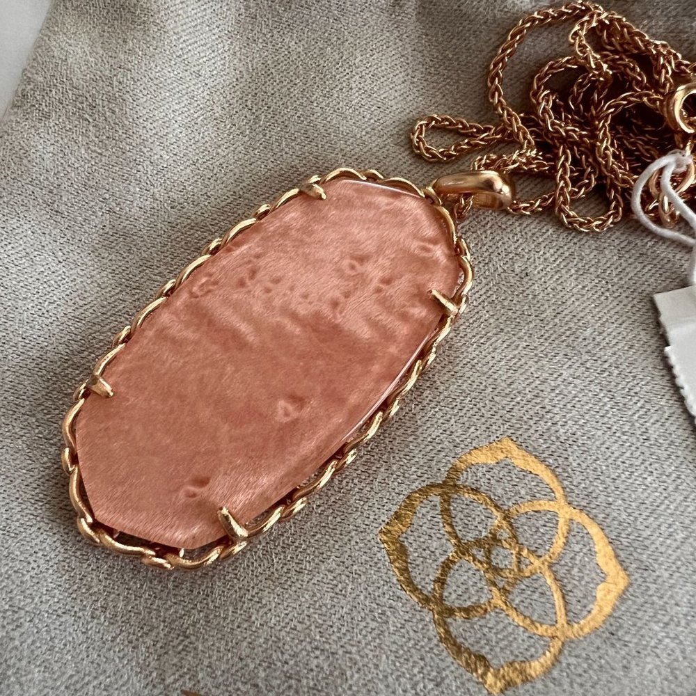 NWT Kendra Scott Macramé Reid Statement Necklace in Blush Wood 14k Rose … - Picture 6 of 15